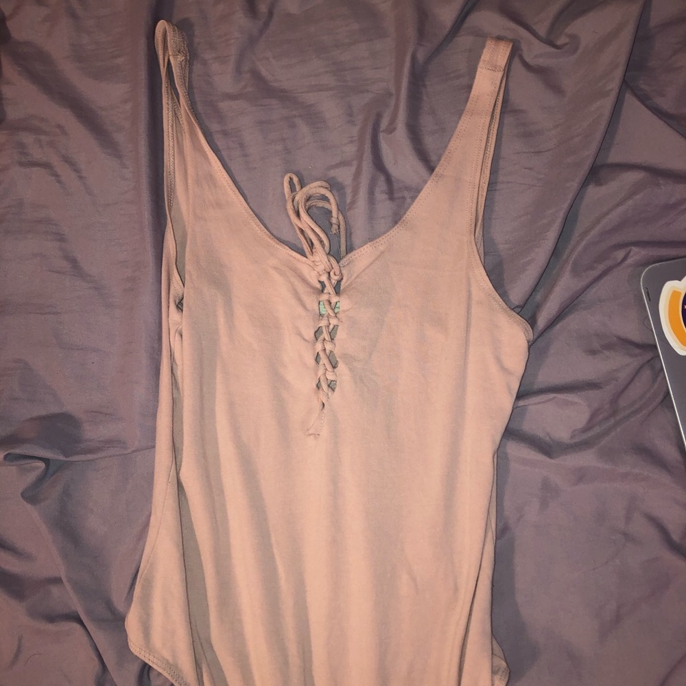 PINK LACED UP BODYSUIT